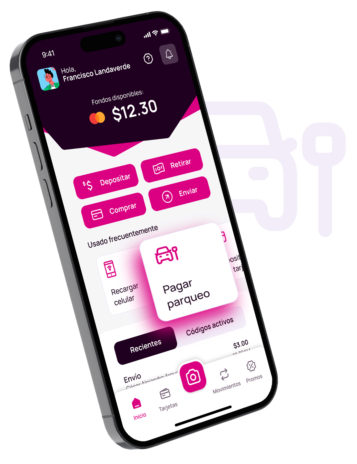 Celular mostrando la opción de pagar parqueo